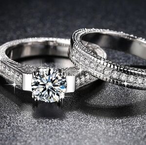 NEW 2pc‎ Set 2 Carat Solitaire Diamond Engagement Wedding